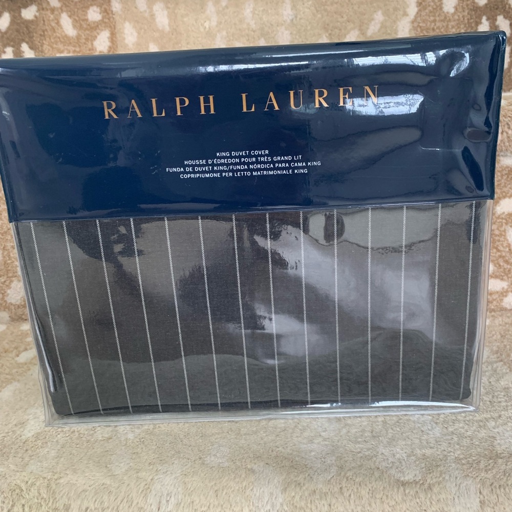 Ralph Lauren Landyn King Duvet Cover Charcoal/Grey and White Striped